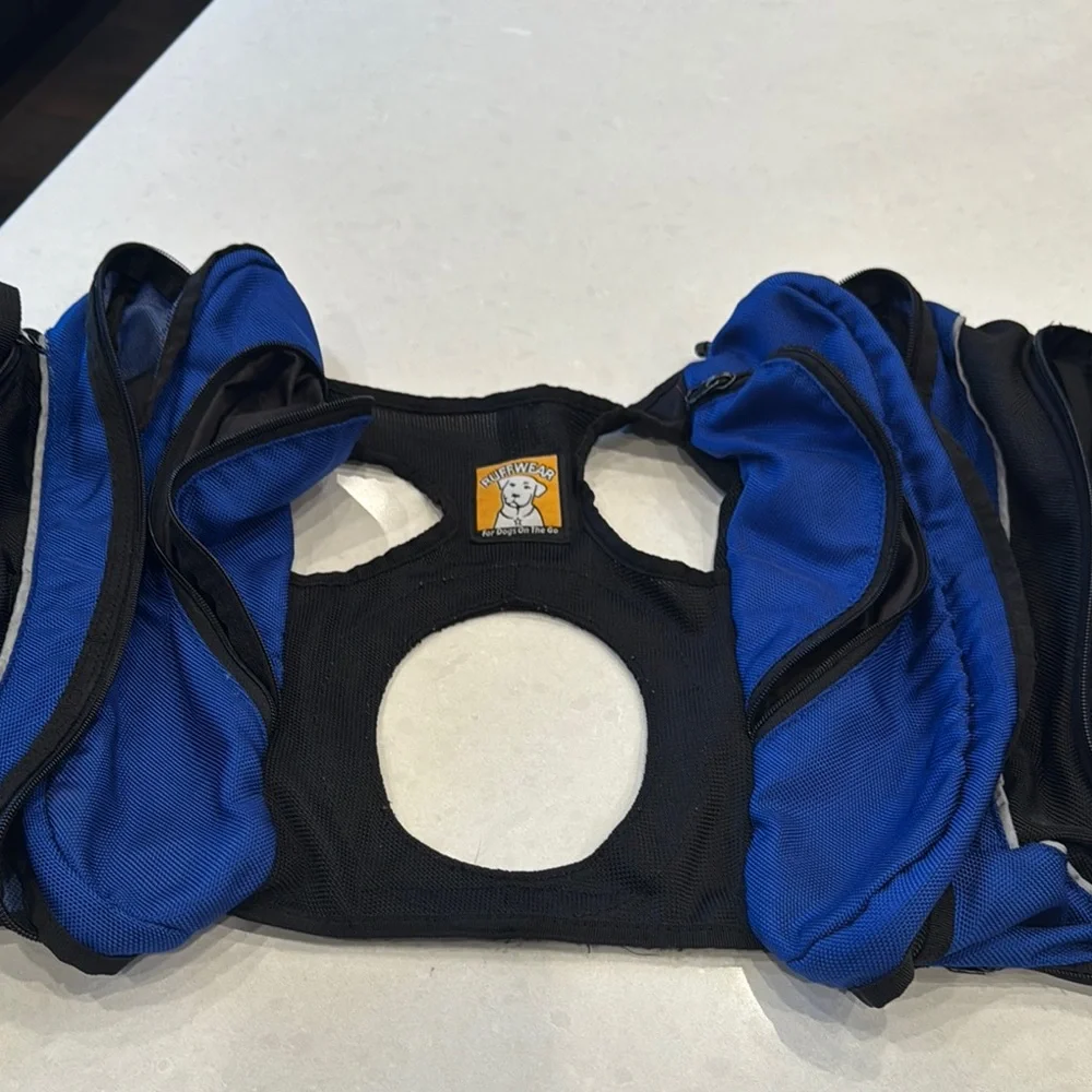 RuffWear Blue and Black Dog saddle bag, well made. Will fit front range harness.